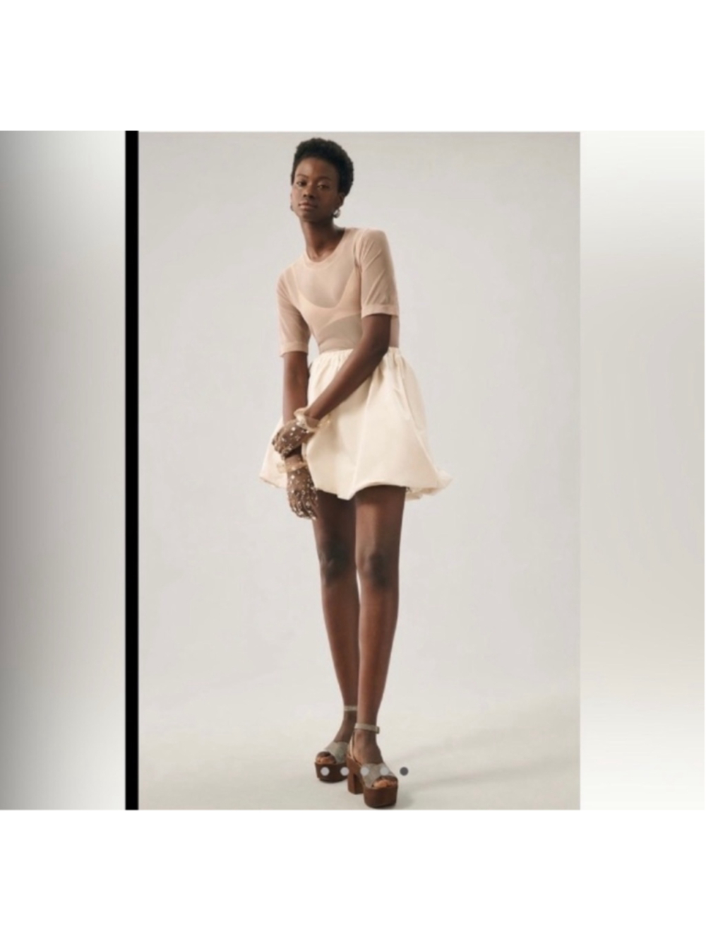 Anthropologie Self Portrait Cream Ivory Bubble Mini Skirt Size S